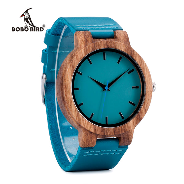 BOBO BIRD wood wristwatch with blue watchband
