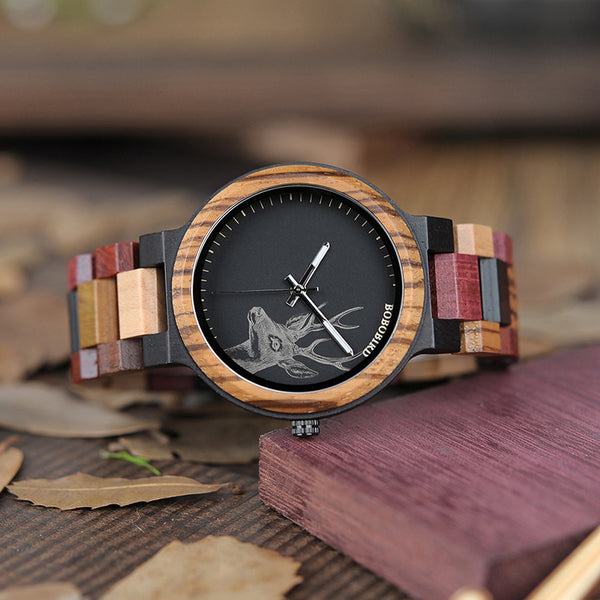 BOBO BIRD multicoloured men wooden wrist watch with deer head printing