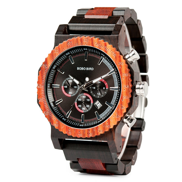 Big face luxury stop watch custom logo wood wristwatch fashion lovers wood watch