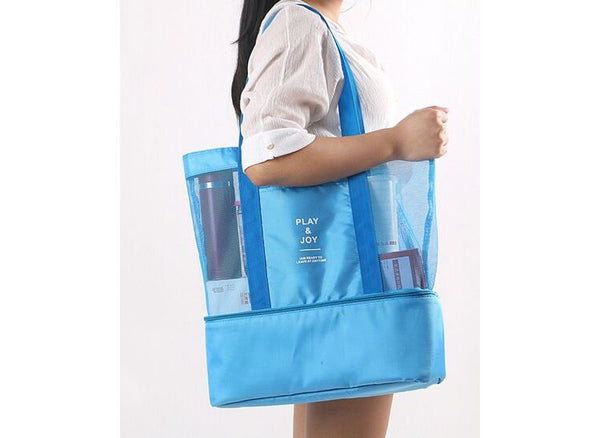 Mesh Beach Bag Tote with Built-in Insulated Cooler