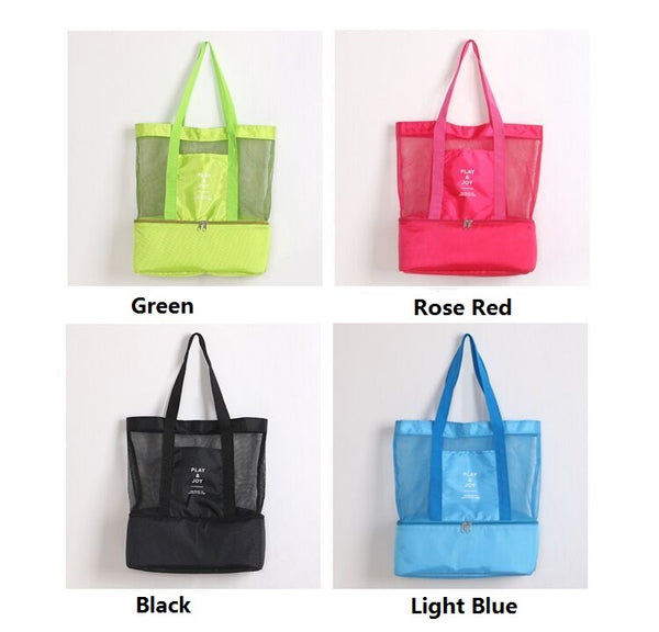 Mesh Beach Bag Tote with Built-in Insulated Cooler