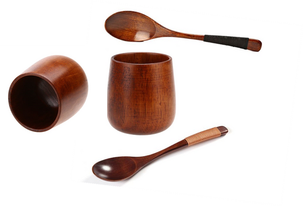 Bundle of Japan Style Handmade Natural Spruce w/ 2pcs Large Long Handled Wooden Spoon