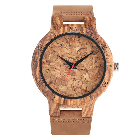 Creative Simple Wood Watches Men's Zebra/Cork Slag/Broken Leaves Face Wrist Watch Original Wooden Bamboo Male Clock Relogio 2017