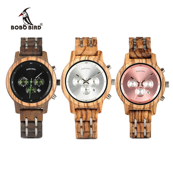 BOBO BIRD Watches Luxury Chronograph Date Quartz pink Ladies Wooden